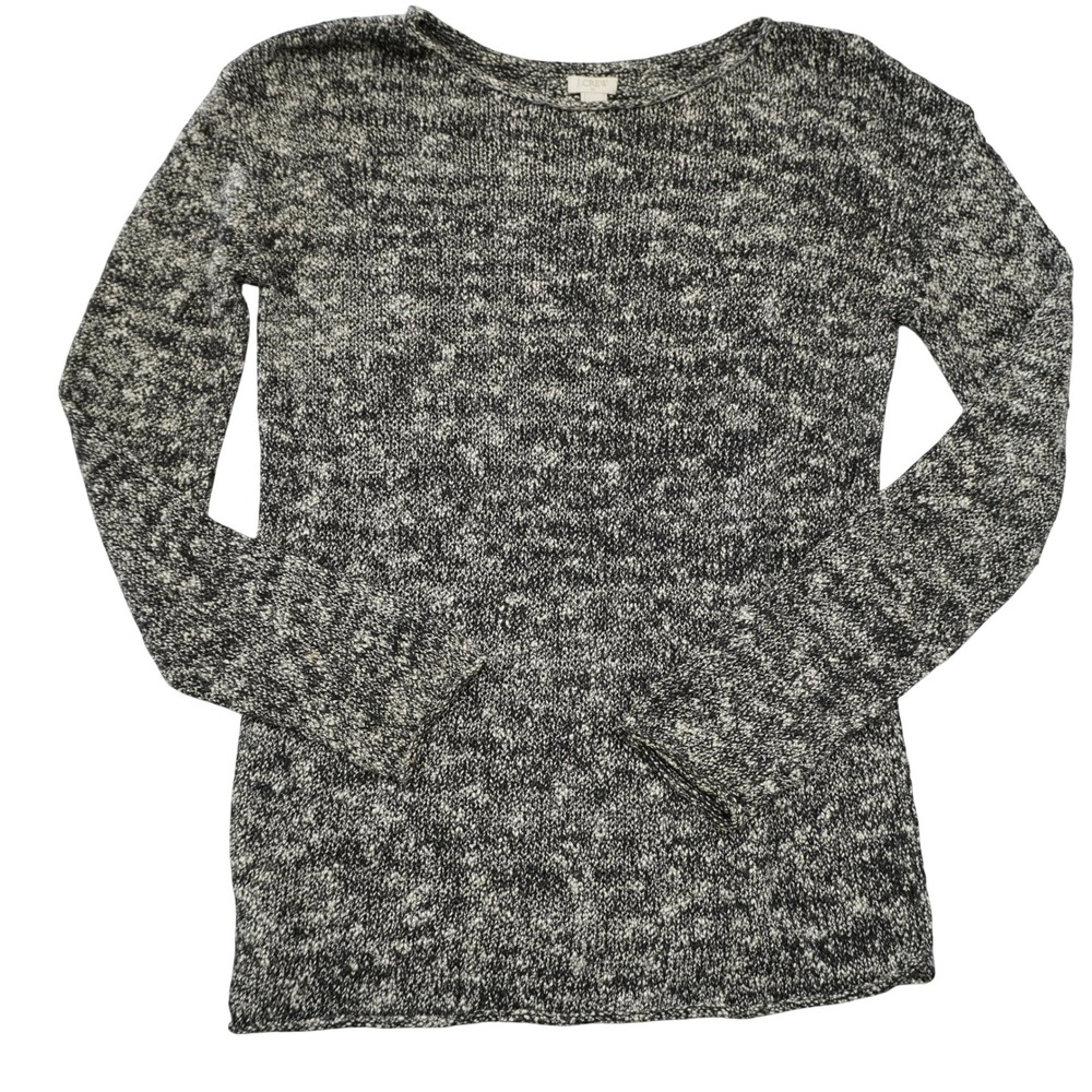 J. Crew Size Medium Black Marled Knit Sweater Knit Boat Neck Casual Fall Winter